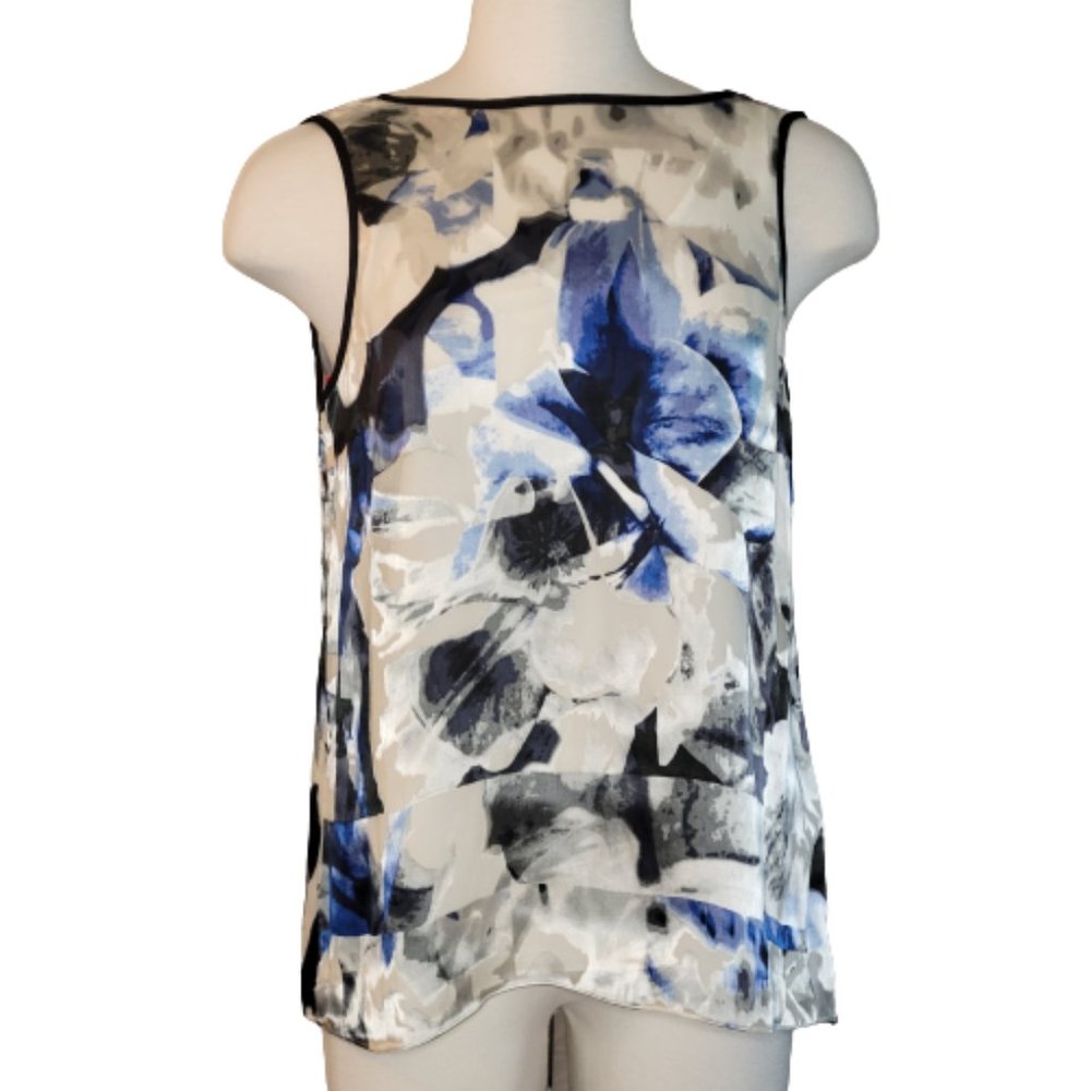 White House Black Market, Shades of Blue Flowing Blouse, Size M.  Back V-neck.